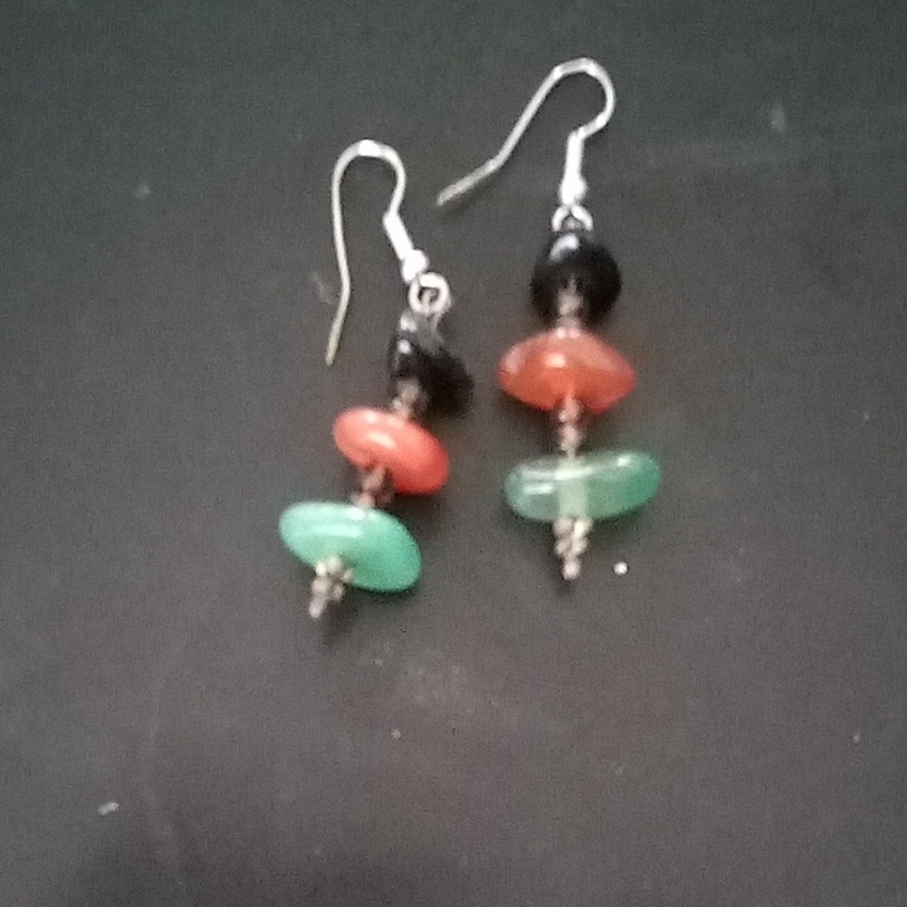 Handcrafted Green and Coral Bead Drop Earrings - Women Jewelry